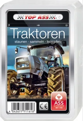 The image shows the front of a card game box featuring a tractor.