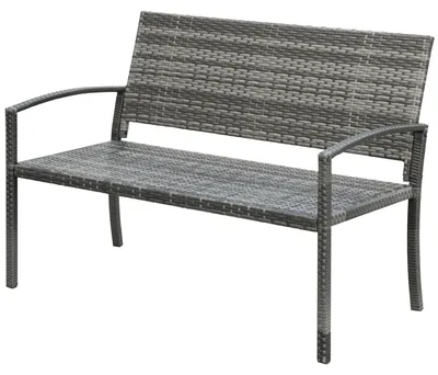 Immagine prodotto di Panchina da giardino Outsunny, panca a 2 posti in stile rattan, panca da parco con portata fino a 240 kg, in acciaio