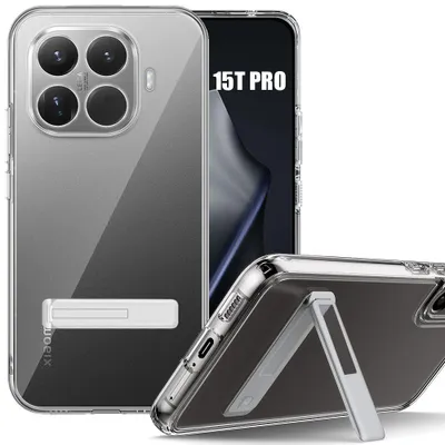 Image de Coque pour Xiaomi 15T Pro, Protection Silicone Transparent avec Support Argenté