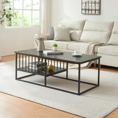 Immagine prodotto di Tavolino 'Raukurg' con un ripiano 120 x 60 x 44 cm aspetto marmo, nero