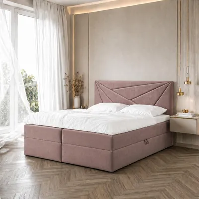 Image de Lit Boxspring double TEO 3 - 160x200cm Lit avec matelas Bonell, avec sommier pour linge de lit et topper. (vieux rose)