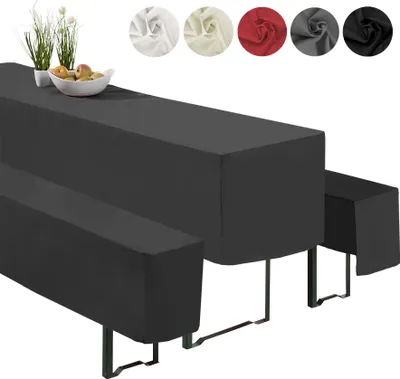 Produktbild von heimtexland Hussen-Set für Bierzeltgarnitur, Schwarz, 50x220 cm, 3-teilig, Typ860 mit optimaler Beinfreiheit für Hochzeit, Taufe, Geburtstag & Gartenparty