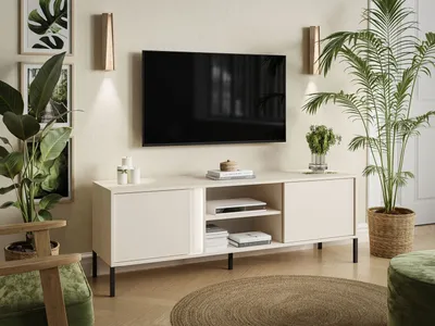 Obrázek produktu pro Bílá televizní skříňka DELLE, rozměry 153 cm, s LED osvětlením