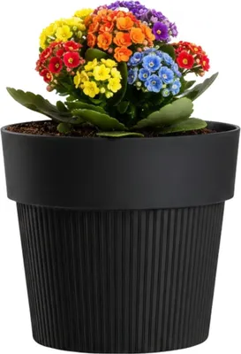 Obrázok produktu pre HowHomely | Kvetináč – čierny – 11 x 13 cm – drážkovaná štruktúra – z recyklovaného materiálu – kvetináč