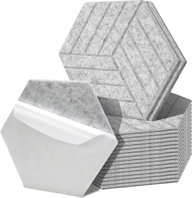 Obrázek produktu pro Akustické panely Clanmacy 18 stuks Šestihranné pruhované samolepicí zvukově izolační panely Stěnové panely s vysokou hustotou Světle šedá barva