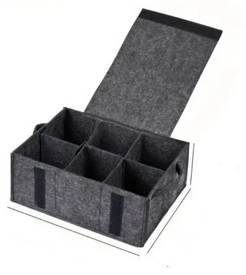 Produktbild von Glasvezelvilt-Becherhalter mit Griff, für 6 Campingbecher, in Grau, mit Opbergschacht.
