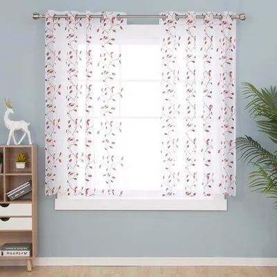 Immagine prodotto di Ibenzoa® Set di 2 tende semitrasparenti ricamate, 175x140 cm (altezza x larghezza), aspetto lino, poliestere, 8 occhielli metallici, motivo a foglie – ideali per soggiorno e camera da letto