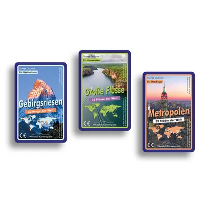 Produktbild von Wendels Kartenspiele 3er-Set: Berge, Flüsse und Städte Trumpf Quartett Spiel | Kleine Geschenke