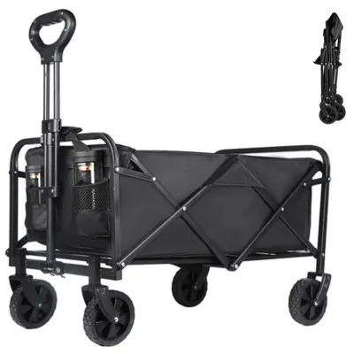 Immagine prodotto di Carrello pieghevole - Carrello da giardino e da spiaggia - Capacità 100 L - Portata 75 kg - Ruote in PVC da 12,7 cm - Tessuto Oxford 600D e telaio in acciaio - Dimensioni da chiuso 62×46×20 cm - Peso circa 5 kg - Nero