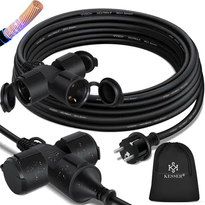 Produktbild von KESSER® Verlängerungskabel mit Schutzkappe Outdoor - für Innenbereich Außenbereich - Verlängerung Stromkabel – 230 V IP44 - Schutzkontakt Baustellenkabel Schutzkontaktstecker