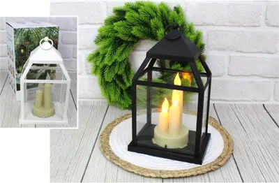 Image de lanterne LED en verre-plastique avec trois bougies 25x15cm | AE-7294
