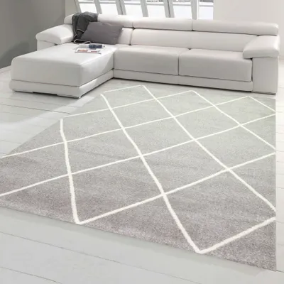 Image de Tapis style scandinave salon losange - entretien facile - gris crème blanc Taille - 60 x 110 cm