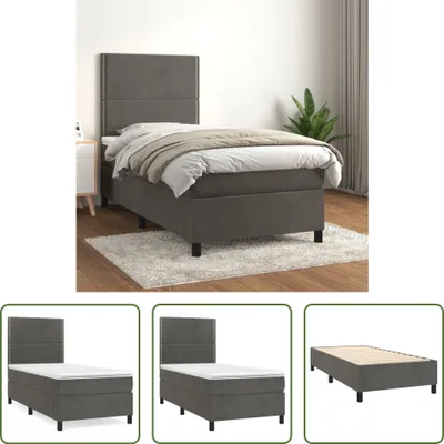 Produktbild von The Living Store Boxspringbett mit Matratze Dunkelgrau 90x200 cm Samt