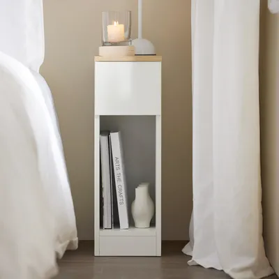 Produktbild von sobuy Nachttisch Beistelltisch weiß 2er Set schmal für Boxspringbett 20x60x35cm FBT111-WN PB(E1) MDF(E1) Fußpads 20kg Tragkraft pro Tisch max. Unterbetthöhe 20cm