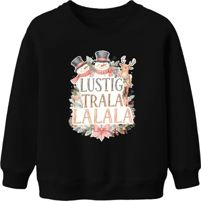 Immagine prodotto di LUSTIG TRALA LALALA Christmas Snowman Reindeer Cute Retro Unisex Kids Sweatshirt Pullover, Nero, 116