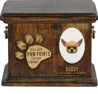 Produktbild von Chihuahua Kurzhaar Personalisierte Hundeurne mit Gravur, Erinnerungsbox für Hundeknochen von der Marke Art-Dog
