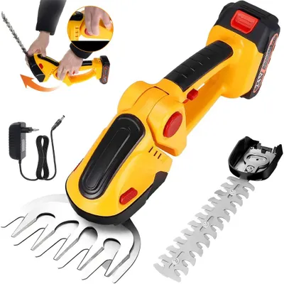 Produktbild von Akku-Heckenschere - Elektrischer 2-in-1-Trimmer - 1500-mAh-Akku - Für Hecken, Büsche und Gras - Gartengerät