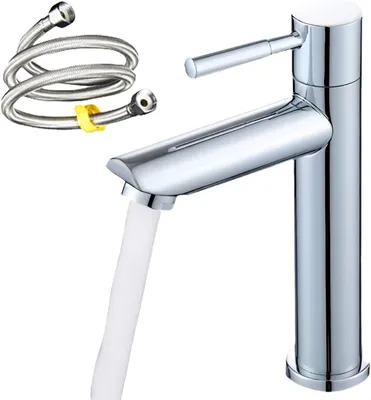 Zdjęcie produktu dla Bateria umywalkowa: stal nierdzewna, wąż przyłączeniowy 80 cm - Tylko woda zimna - Bateria umywalkowa jednouchwytowa - Do montażu w łazience