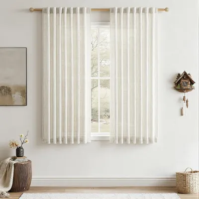 Obrázek produktu pro Záclona s vzhledem lnu, poloprůhledná, sada 2 kusů, barva béžová, rozměry 160 x 140 cm
