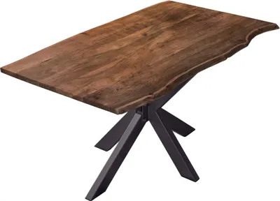 Produktbild von Esstisch Baumkante massiv Akazie nussbaum 140 x 80 cm Spidergestell schwarz BENNI