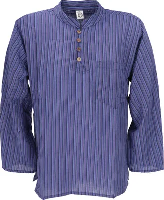 Produktbild von Nepal Fischerhemd, Gestreiftes Goa Hippie Hemd, Yogahemd - Blau, Herren, Baumwolle, Größe: XL