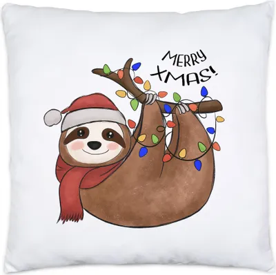 Produktbild von Merry Christmas Kissen Inkl Füllung Geschenkidee Faultier-Fans Sloth Süßes Motiv für Weihnachten für Familie Freunde