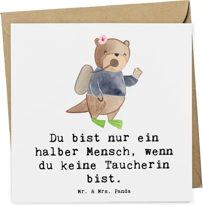 Produktbild von Mr. & Mrs. Panda Grußkarte Taucherin Herz - Weiß - Geschenk, Glückwunschkarte, Klappkarte, anlasskarte, doppelkarte, faltkarte