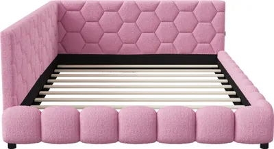 Obrázok produktu pre Čalúnená posteľ Dvojposteľ 140 x 200 cm s USB nabíjacím portom a LED osvetlením pre mládež a dospelých Ružová
