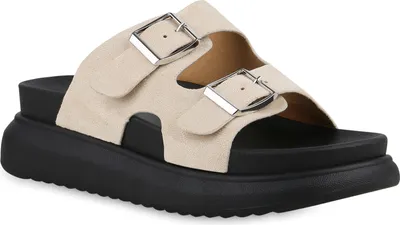 Produktbild von VAN HILL Damen Pantoletten Sandaletten Plateau Freizeit Schuhe 841668, Farbe: Beige, Größe: 37