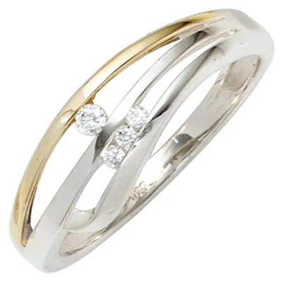 Produktbild von Ring Damenring mit 4 Zirkonia 925 Silber teilvergoldet rhodiniert, Ringgröße:Innenumfang 58mm Ø18.5mm