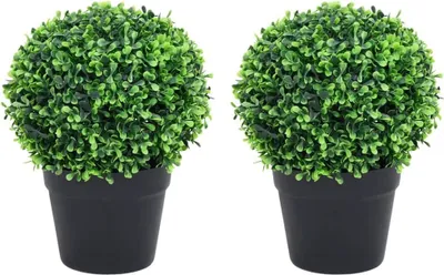 Produktbild von Künstliche Buchsbäume 2 Stk. mit Topf Kugelform Grün 27 cm