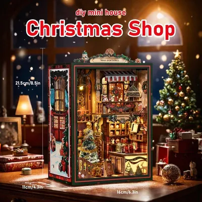 Obrázek produktu pro Sada knižního koutku, miniaturní domeček pro panenky, DIY miniaturní domeček s LED světlem, nábytek, 3D puzzle a stojan na knihy, dekorace na knihovnu, vánoční dárek k narozeninám, barevný