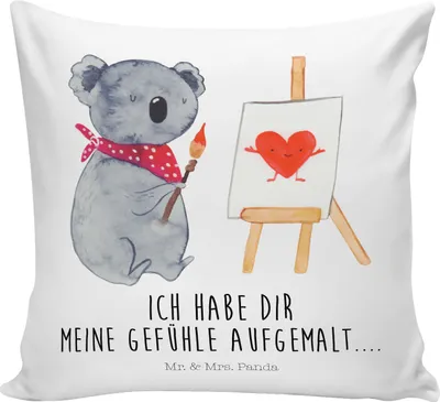 Produktbild von Mr. & Mrs. Panda Sofakissen Koala Künstler - Weiß - Geschenk, kissen bedruckt, 40x40, Gefühle, Liebesgeschenk, zier, kuschelkissen, Zeichnen, für sofa, Liebe