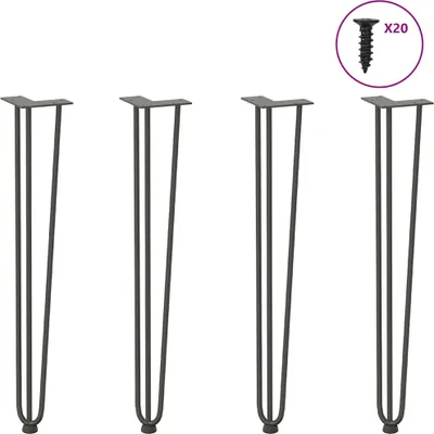 Image de Pieds en épingle à cheveux pour consoles, lot de 4, anthracite, 72 cm, acier massif