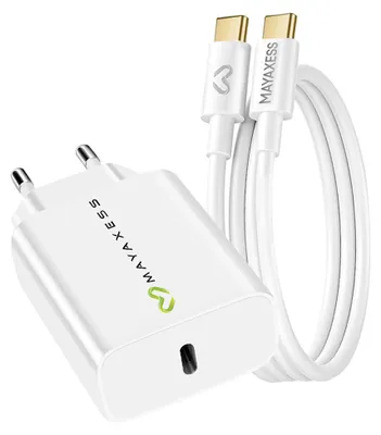 Produktbild von Mayaxess, 20W Netzteil für Galaxy A54 + USB-C Kabel 1m, Weiß
