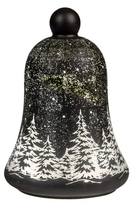 Produktbild von LED Dekoobjekt Glocke FROSTY WINTERWALD schwarz H. 22cm Glas mit Timer Formano