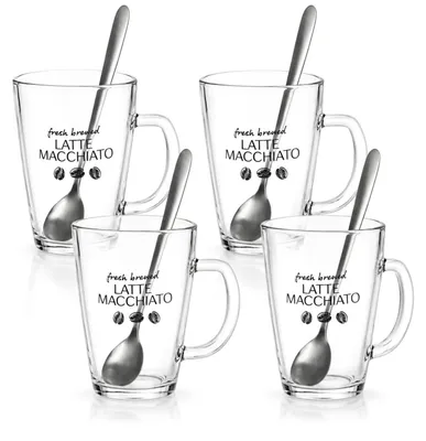 Produktbild von com-four® 4x Latte Macchiato Gläser mit Henkel und Löffel, 345 ml
