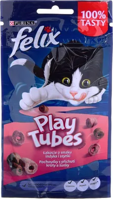 Obrázok produktu pre FELIX Play Tubes Turkey, Ham - suché krmivo pre mačky - 50 g