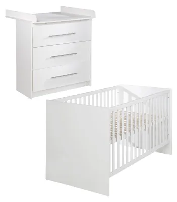 Obrázok produktu pre Sada detského nábytku "Maren" od spoločnosti roba, biela, zahŕňa kombinovanú postieľku 70 x 140 cm a prebaľovací komoda s 3 zásuvkami