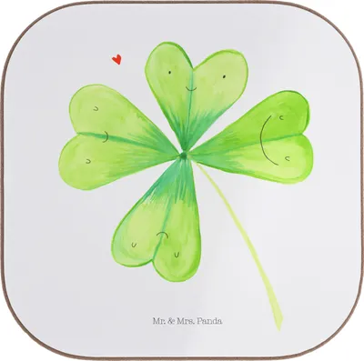Produktbild von Mr. & Mrs. Panda Tassenuntersetzer Blume Kleeblatt - Weiß - Geschenk, Glücksbringer, Coaster, Neuanfang, Motivation, Untersetzer für Gläser, Garten, Tischuntersetzer
