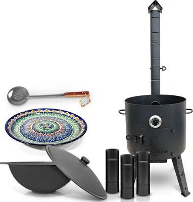 Produktbild von Utschak Uchag Feuerofen Ø 44 cm 2 mm mit Usbekische Kazan 16 L Казан Lagan Учаг