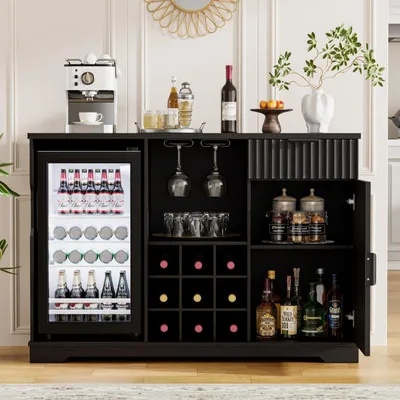 Produktbild von BROTTAR Barschrank mit Kühlschrank inklusive - Weinbar mit Gläserhalter Weinregal Schublade und Stauraum im Riffeldesign