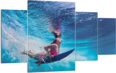 Produktbild von Bild auf Leinwand - Leinwandbild - 4 Teile - Surfen Frau Unterwasser - 160x90cm - Wand Bild - Wanddeko - Wandbilder - Leinwanddruck - Bilder - Wanddekoration - Leinwand bilder - DL160x90-4274