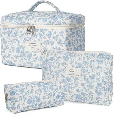 Produktbild von GSenhui 3er Kosmetiktasche Set Blumenmuster Damen Kulturtasche Beauty Bag