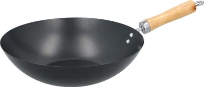 Zdjęcie produktu dla patelnia wok alpina ⌀30CM z powłoką nieprzywierającą - Patelnia ze stali nierdzewnej z drewnianą rączką - Nie nadaje się do indukcji - Czarny