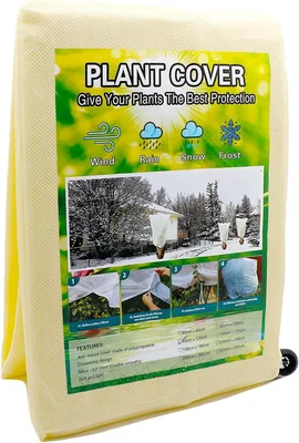 Obrázok produktu pre Zimná ochrana pre rastliny 80 x 120 cm, Ochrana proti mrazu pre kvetináče, Béžová so zipsom a šnúrkou
