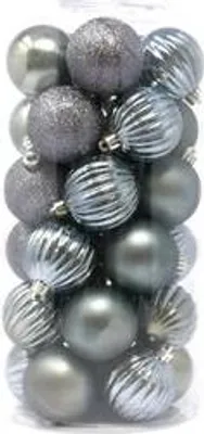 Produktbild von B&S 30 Weihnachtskugeln grau 6 cm Farbmix | grau | 6 cm | Kunststoff