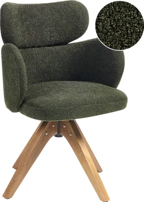 Zdjęcie produktu dla BELIANI Krzesło do jadalni obrotowe ciemnozielone boucle drewniane nóżki styl Scandi