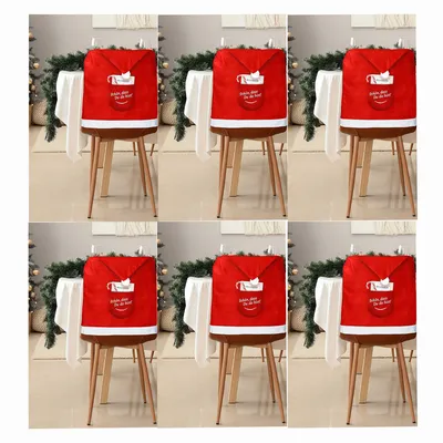 Produktbild von 6 x Stuhlhusse für Weihnachten rot 48 x 64 cm mit Tasche - Stuhlhussen Weihnachten Husse Nikolaus Tischdeko Weihnachten