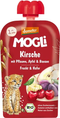 MUS JABŁKO - ŚLIWKA - BANAN - WIŚNIA - OWIES BEZ DODATKU CUKRÓW OD 1 ROKU DEMETER BIO 100 g - MOGLI